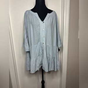 J. Jill Soft Blue Button-Down Blouse Baby Doll Style Size 3X
